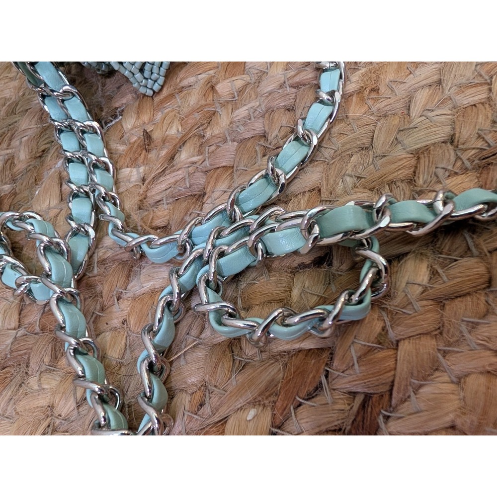 Anthropologie Aquamarine Glass Beaded Bow‎ Detail Wristlet & Crossbody Strap - Picture 6 of 9